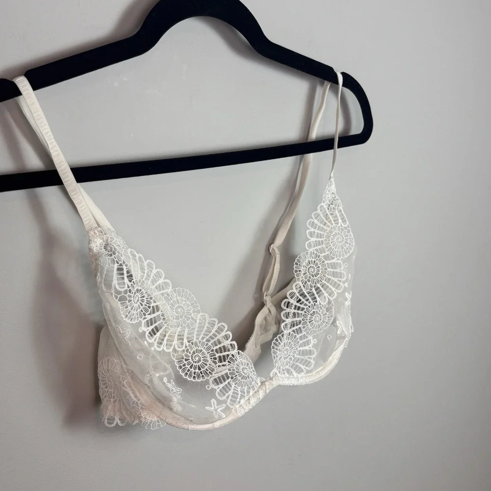 & Other Stories Women's White Lace Sheer Underwire Brakette Size 34 C Sexy EUC